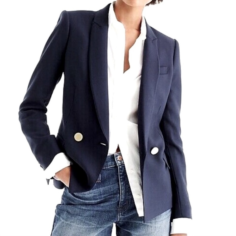 J. Crew Dover Blazer in Italian Wool Navy Blue Size 2 Double Breasted